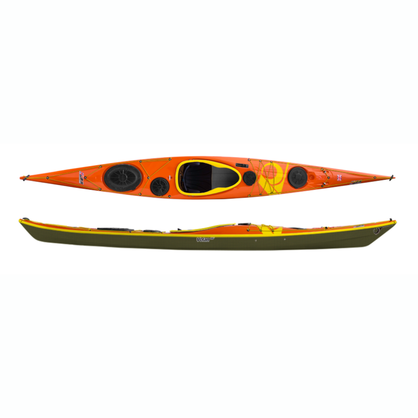 P&H Kayak Volan 158 Lightweight Kevlar/Carbone Orange/Clair/Jaune