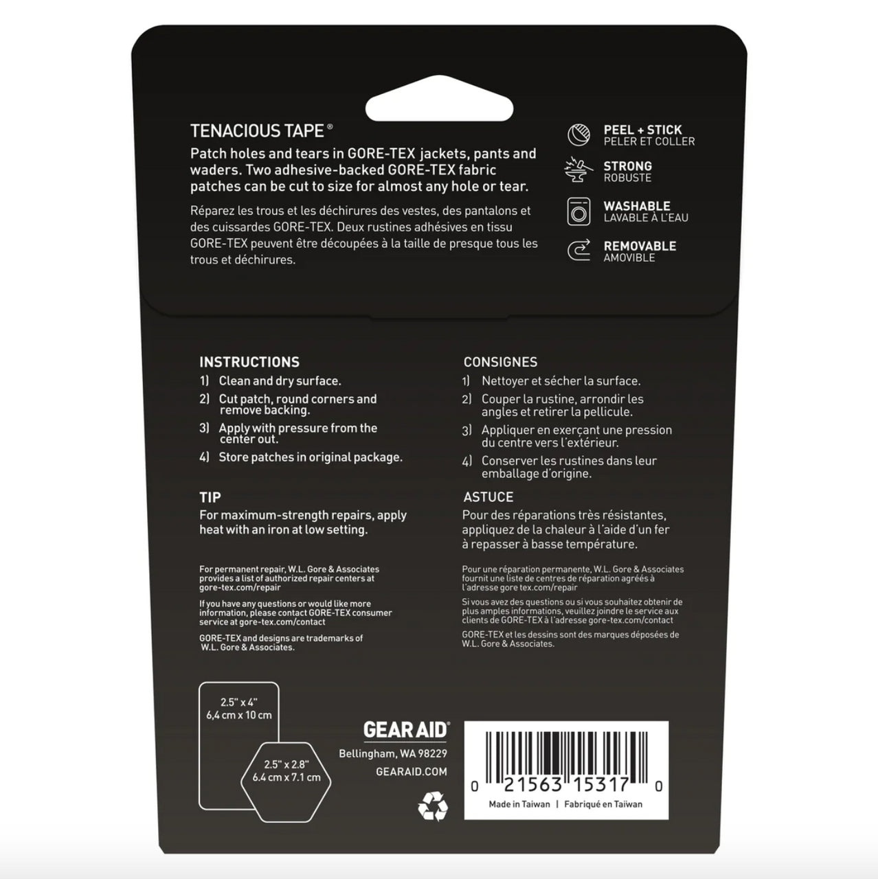 Gear Aid Acc.Tape de Réparation HEX en GORE-TEX - Tenacious Tape Repair Patches (2)